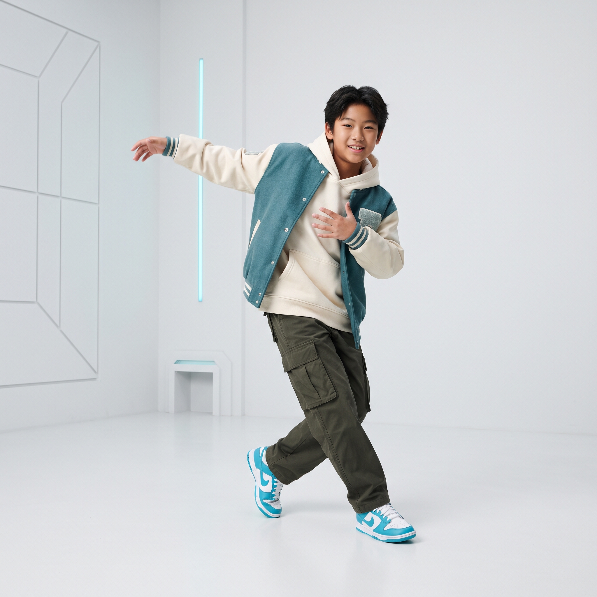 Child performing an energetic dance move